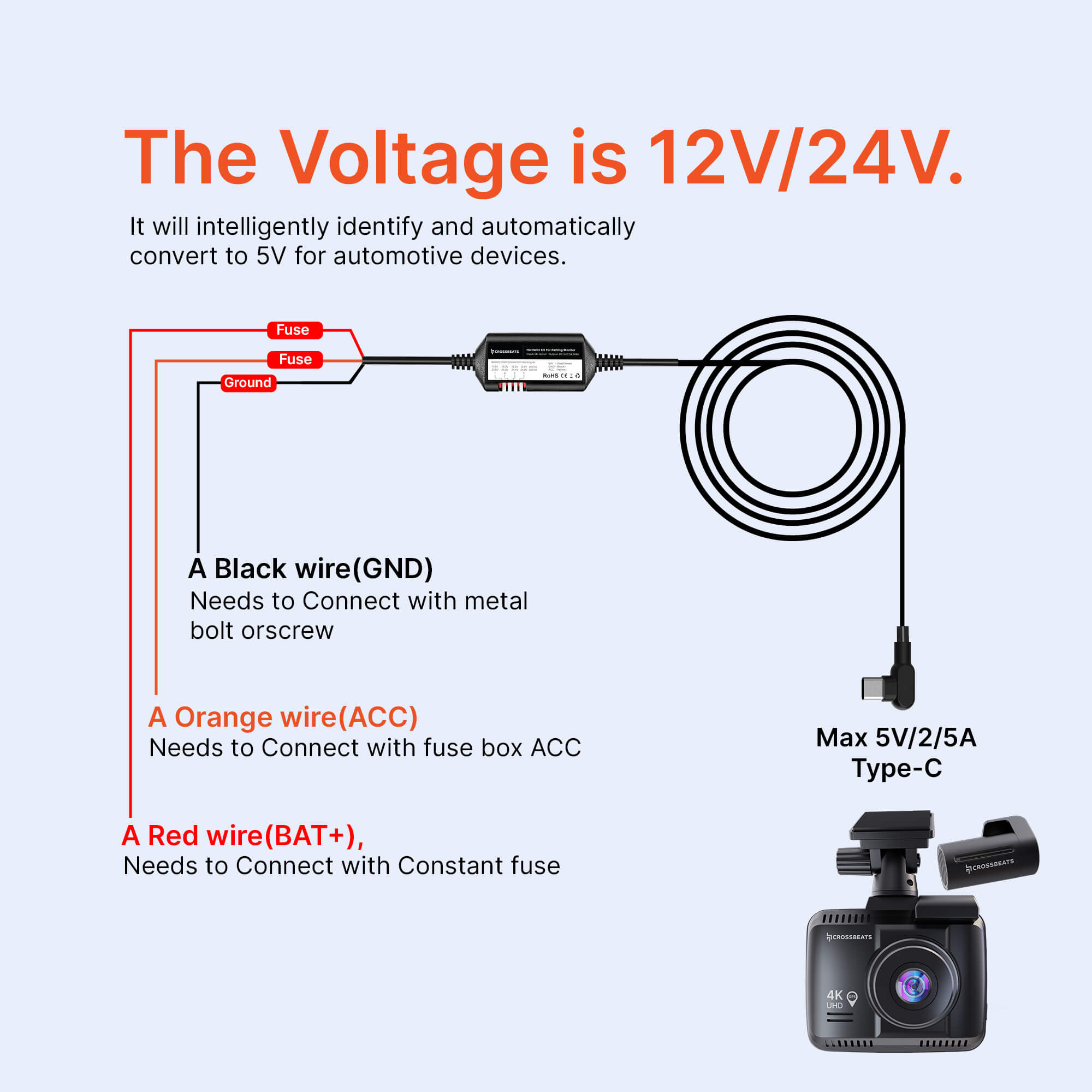 Crossbeats Type-C Hardwire Kit for Dashcams